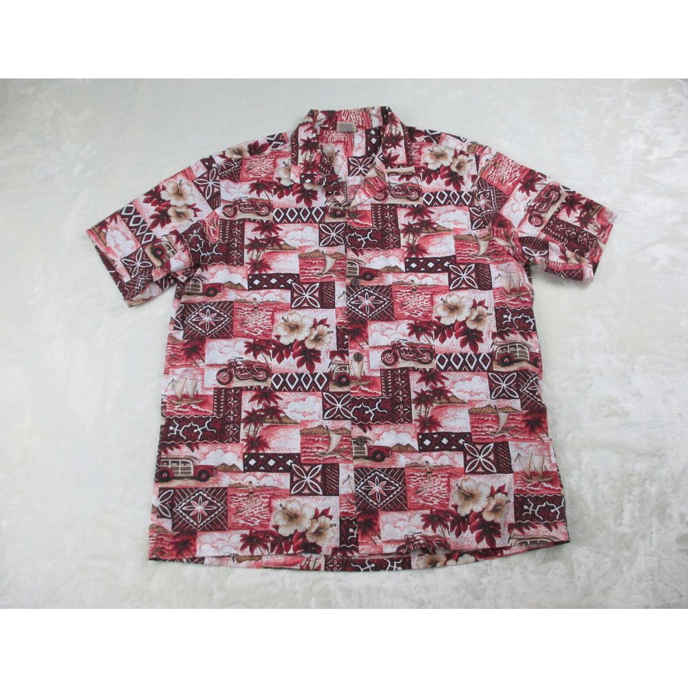 Royal Creations Shirt Mens Extra Large Red Floral Button Up‎ Hawaiian Beach